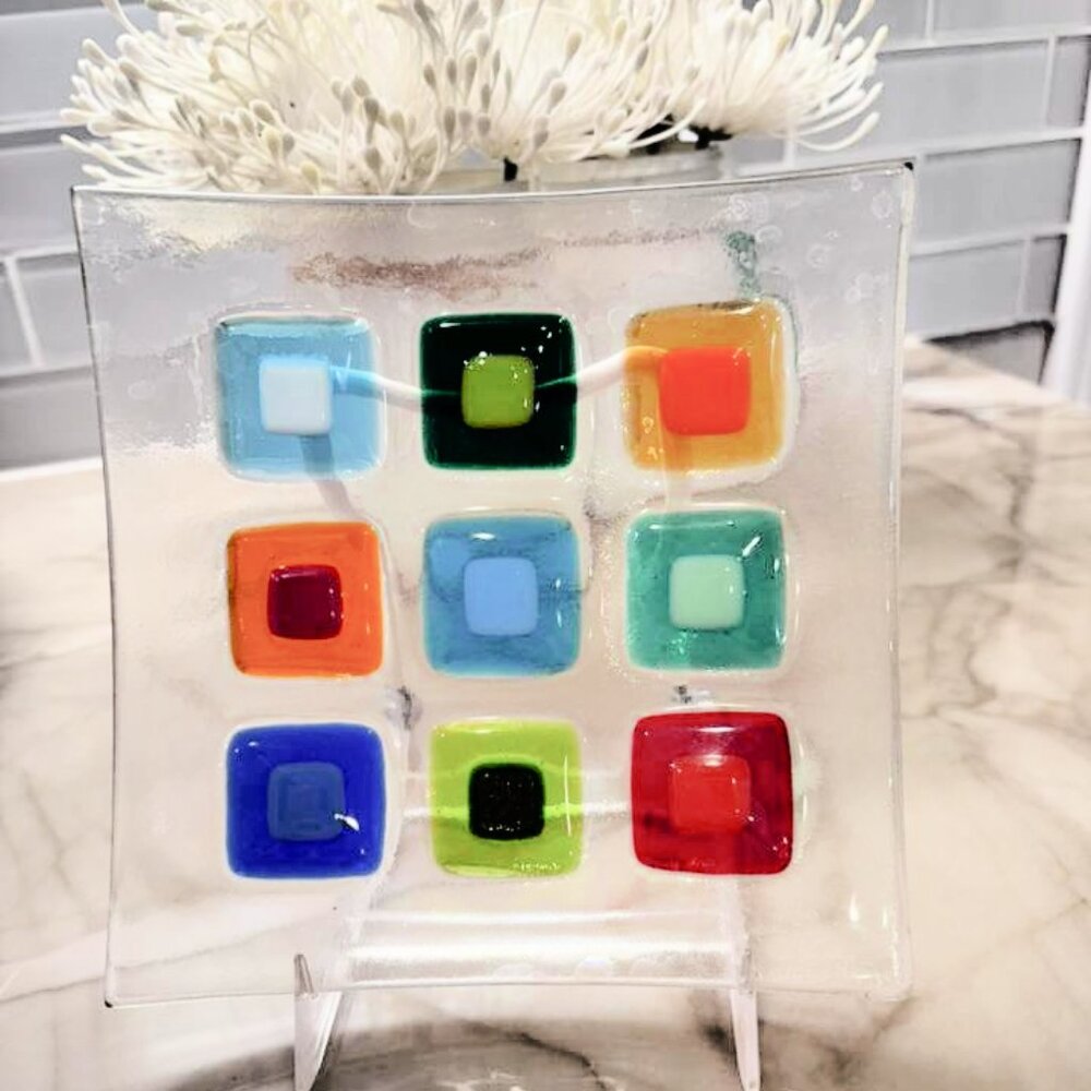Colorful Modern Fused Glass Plate Glass Square Trinket Soap Appetizer Dish